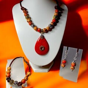 Vibrant Red and Orange Teardrop Pendant Necklace